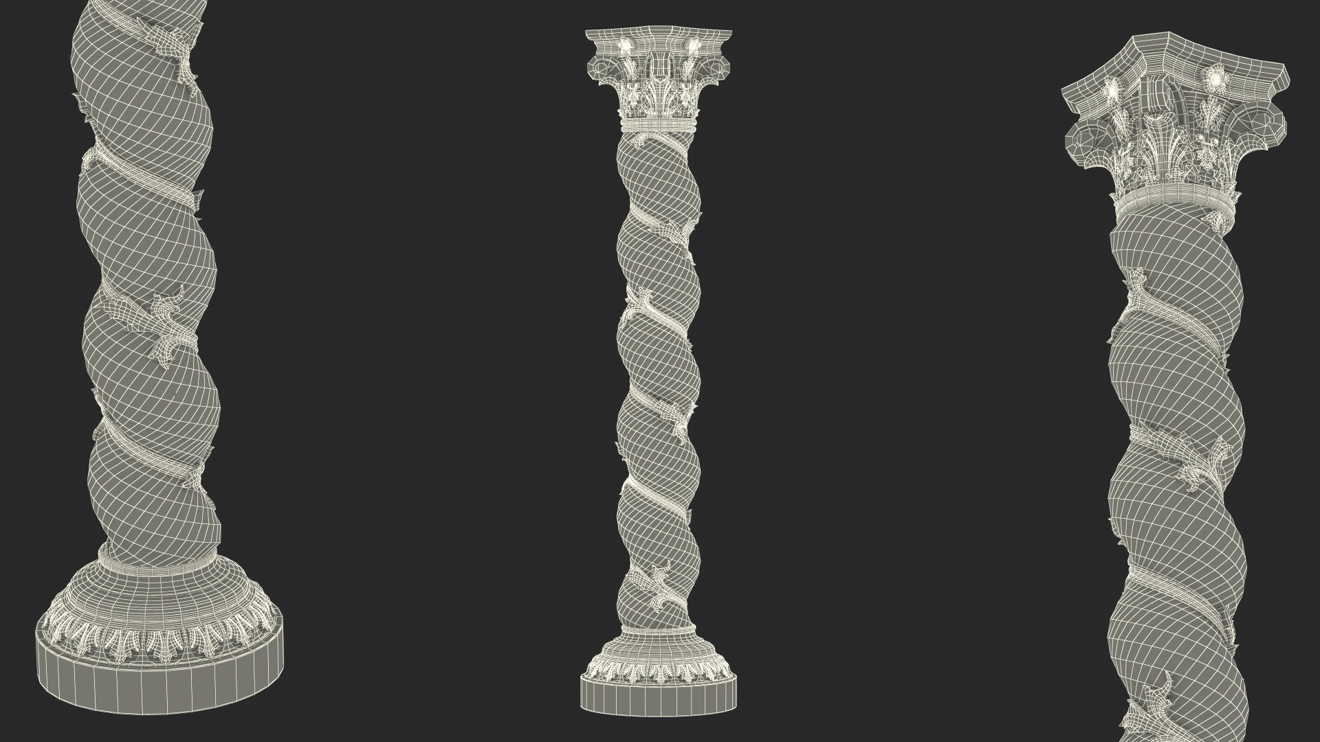 3D Baroque Twisted Column with Vine Decoration model