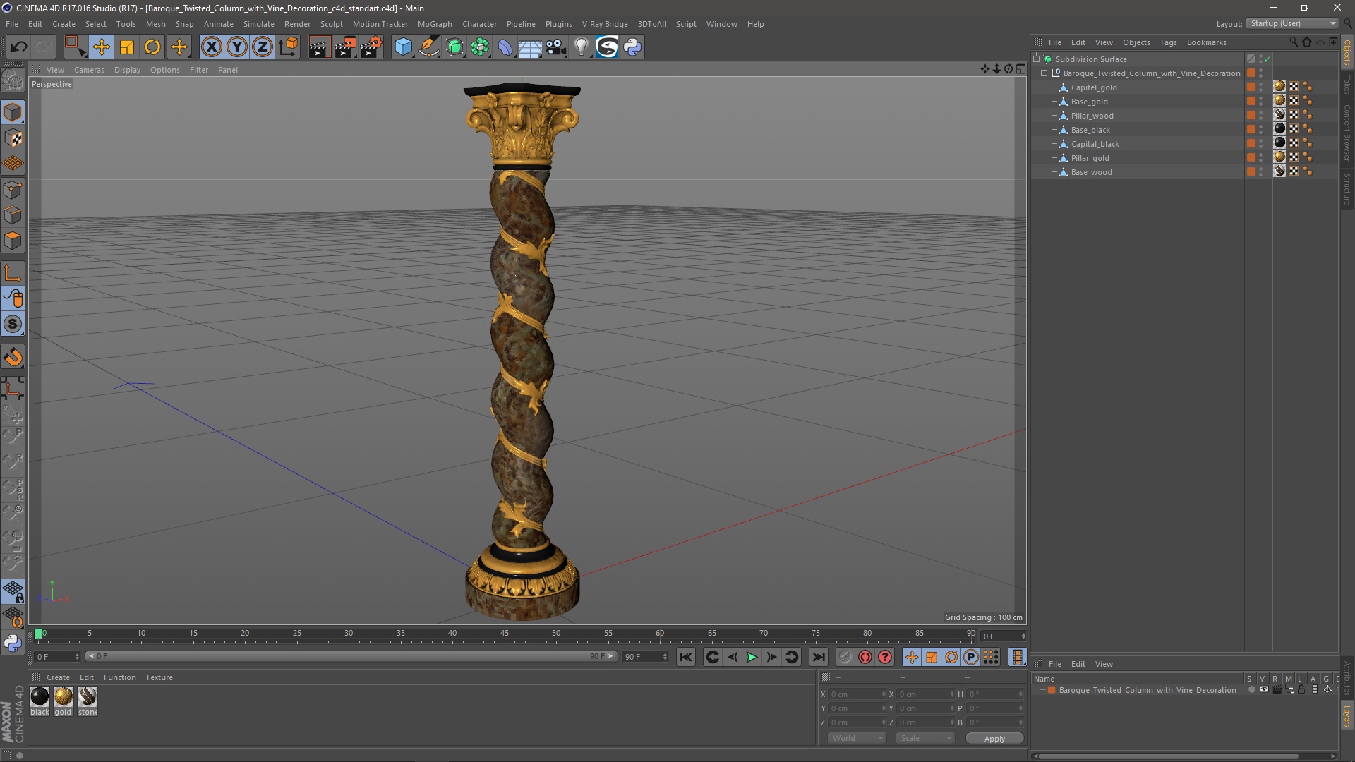 3D Baroque Twisted Column with Vine Decoration model