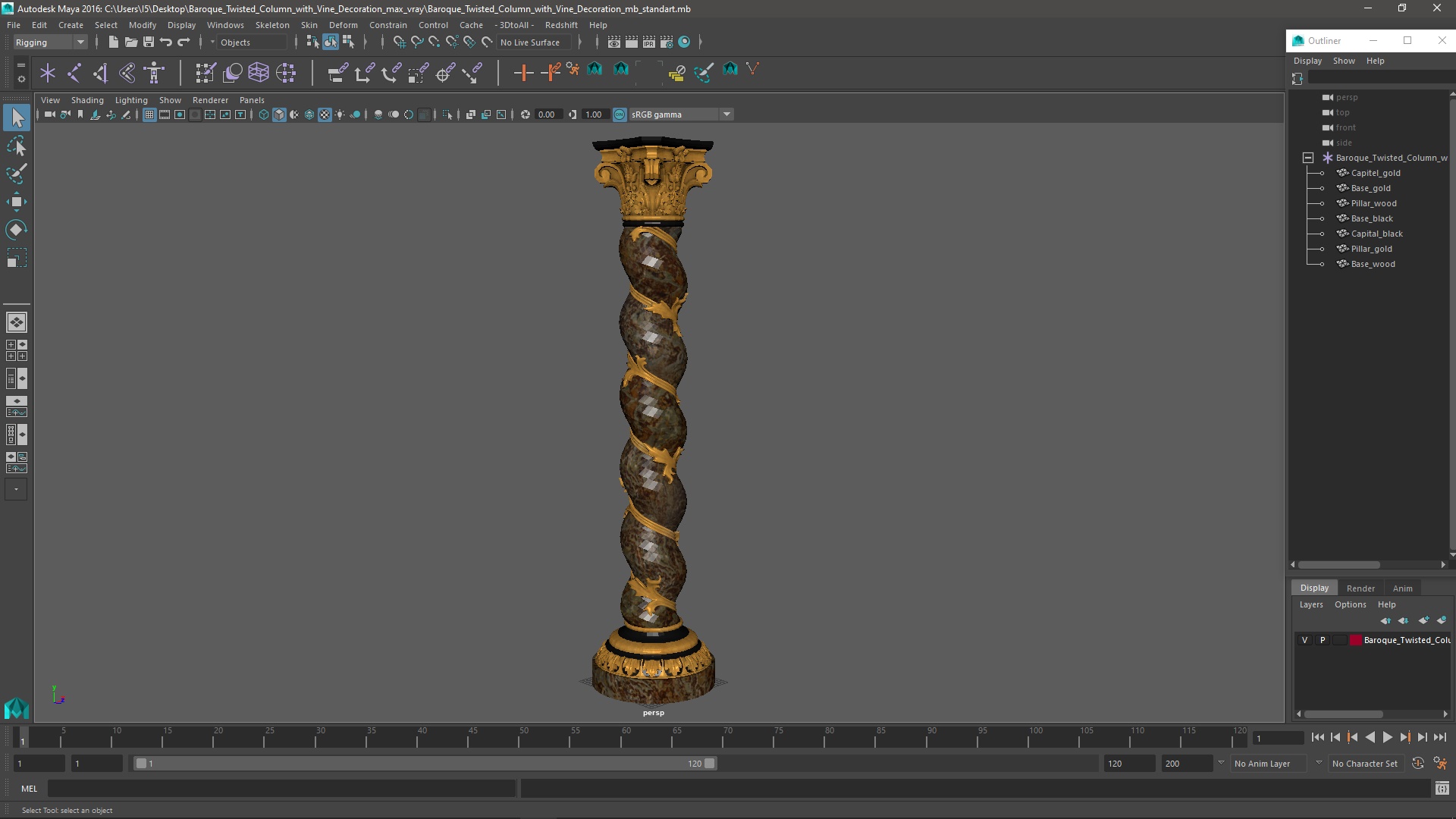 3D Baroque Twisted Column with Vine Decoration model
