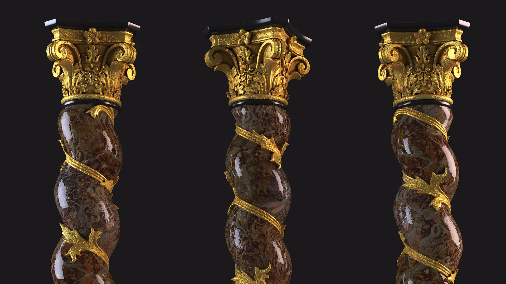 3D Baroque Twisted Column with Vine Decoration model