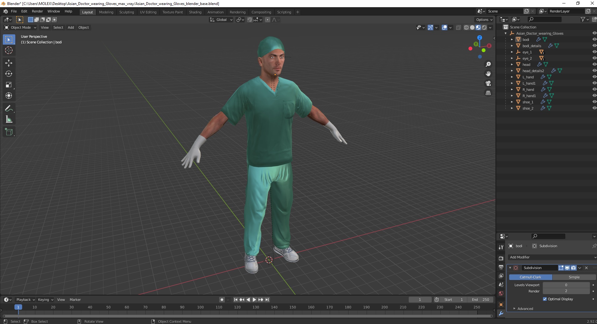 Asian Doctor wearing Gloves 3D