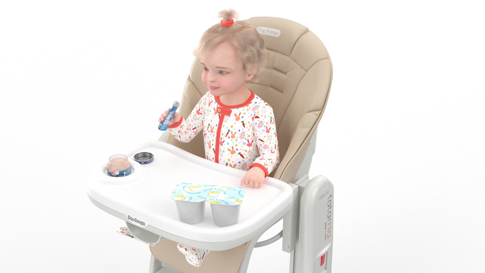 Toddler Girl Eating in High Chair Fur 3D