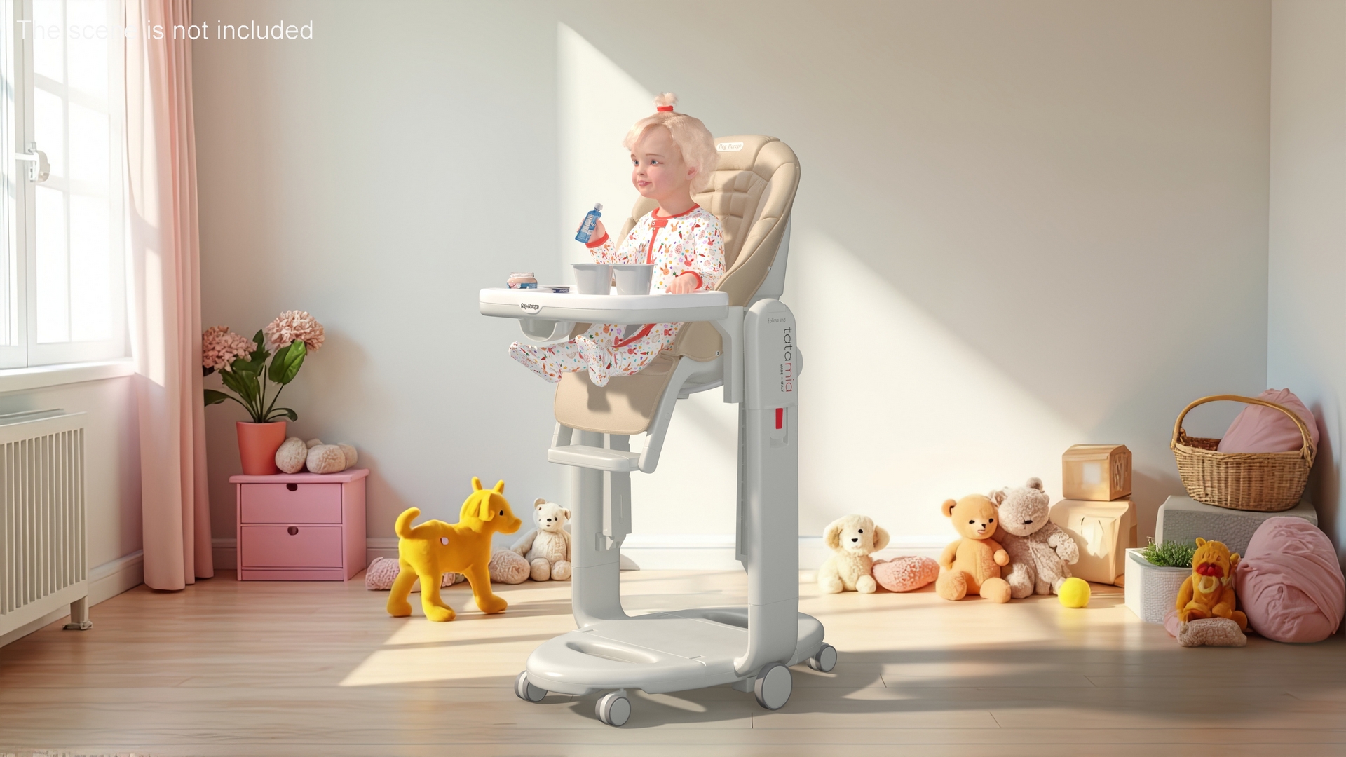 Toddler Girl Eating in High Chair Fur 3D