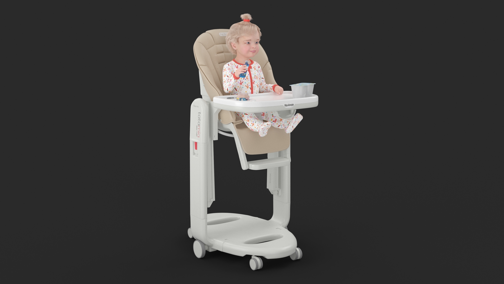 Toddler Girl Eating in High Chair Fur 3D