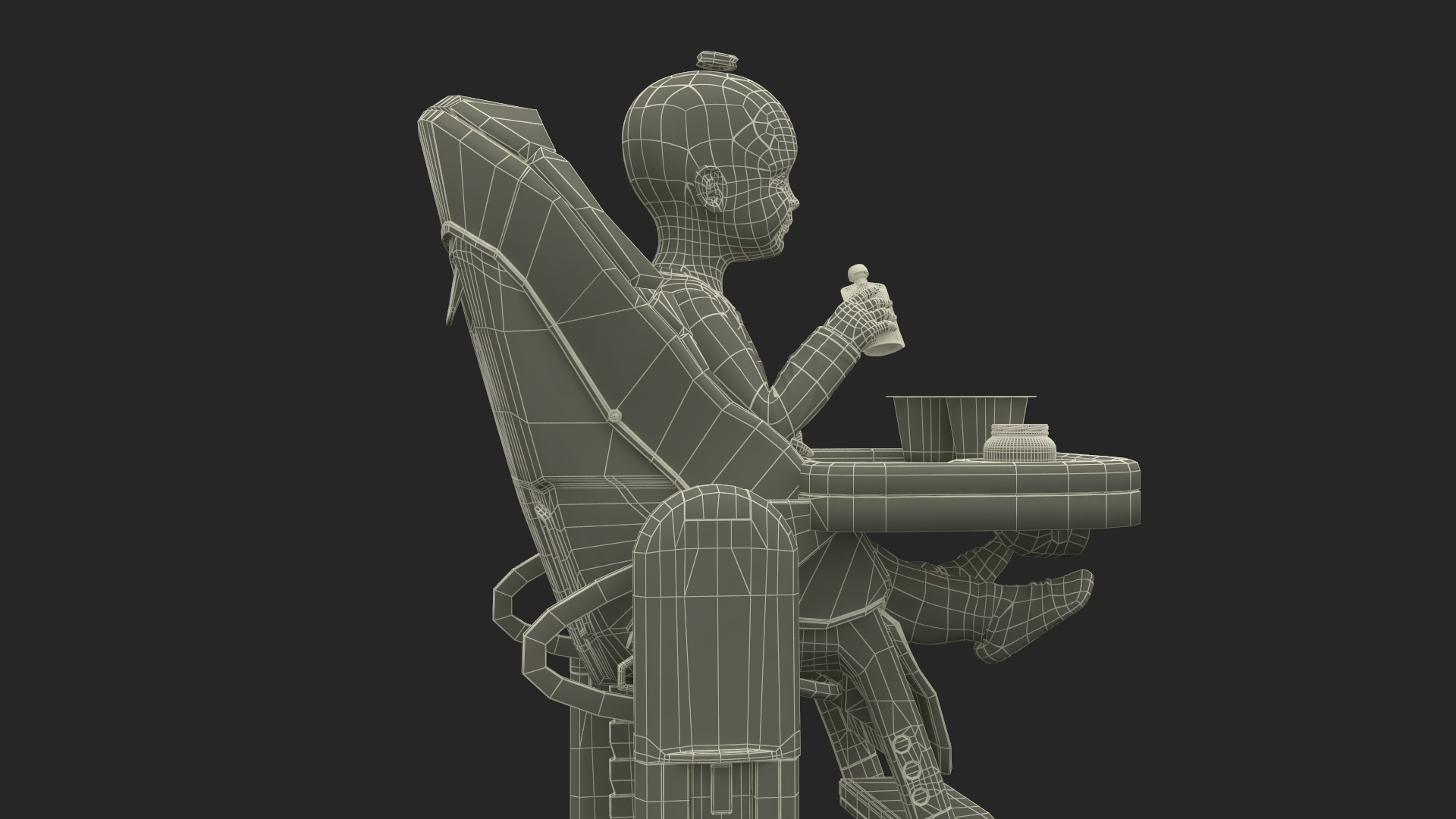 Toddler Girl Eating in High Chair Fur 3D