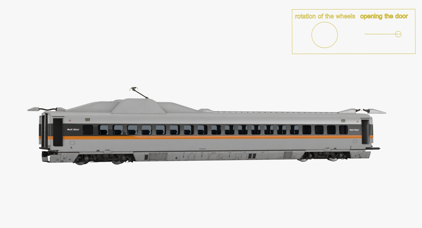 3D Bullet Train Passenger Car Rail Star Rigged model
