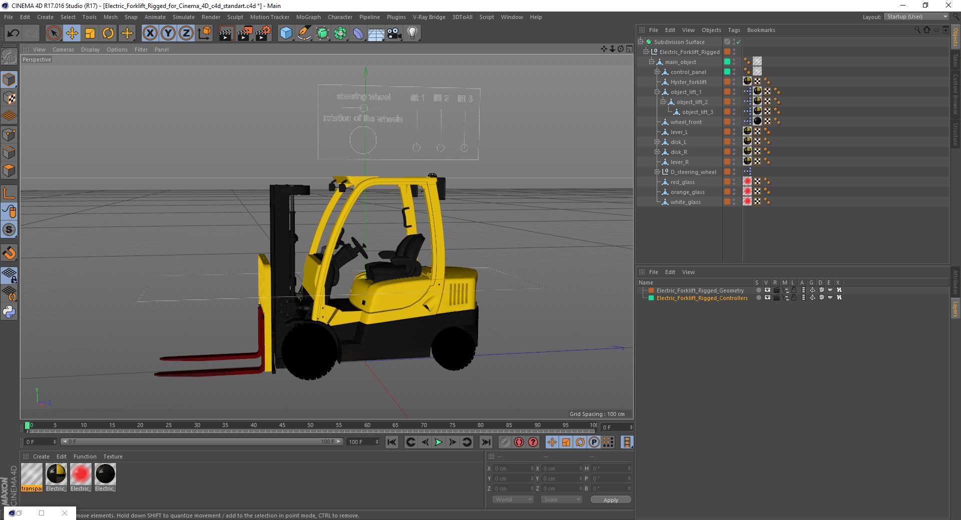 3D Electric Forklift Rigged for Cinema 4D model
