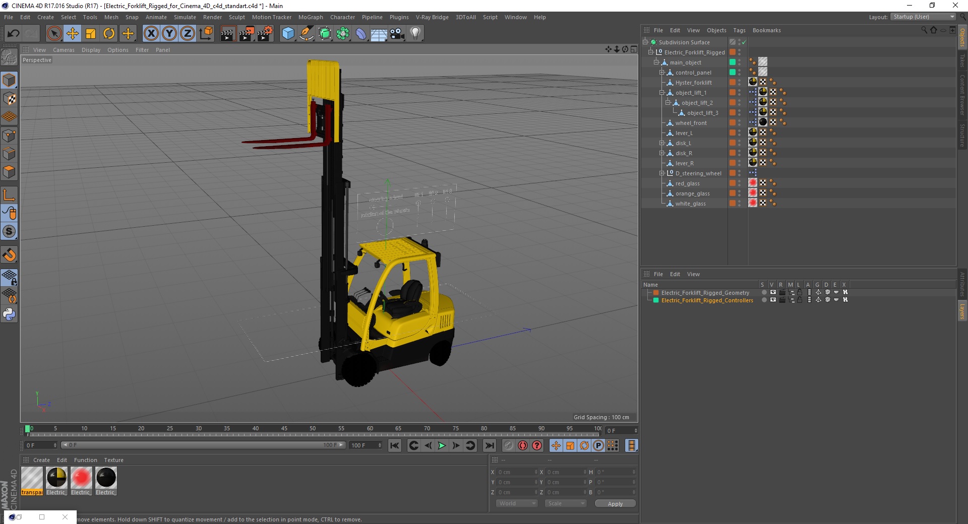 3D Electric Forklift Rigged for Cinema 4D model
