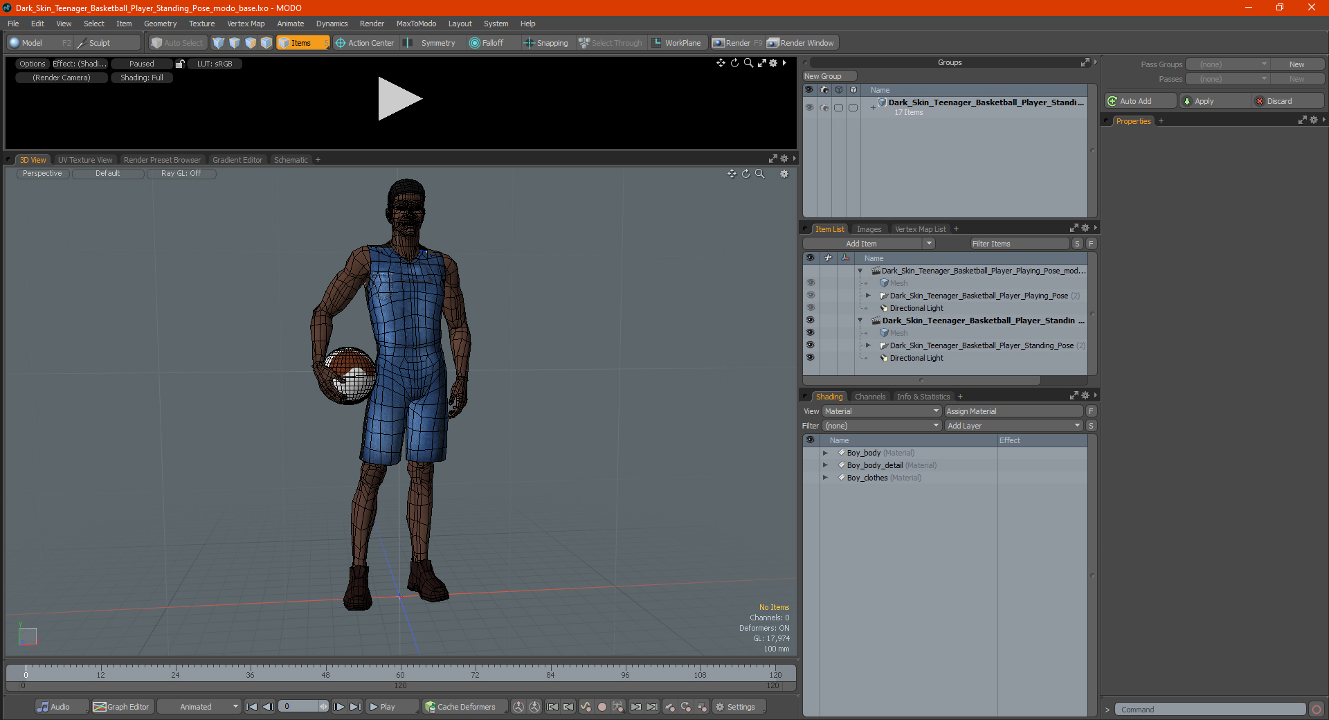 3D model Dark Skin Teenager Basketball Player Standing Pose