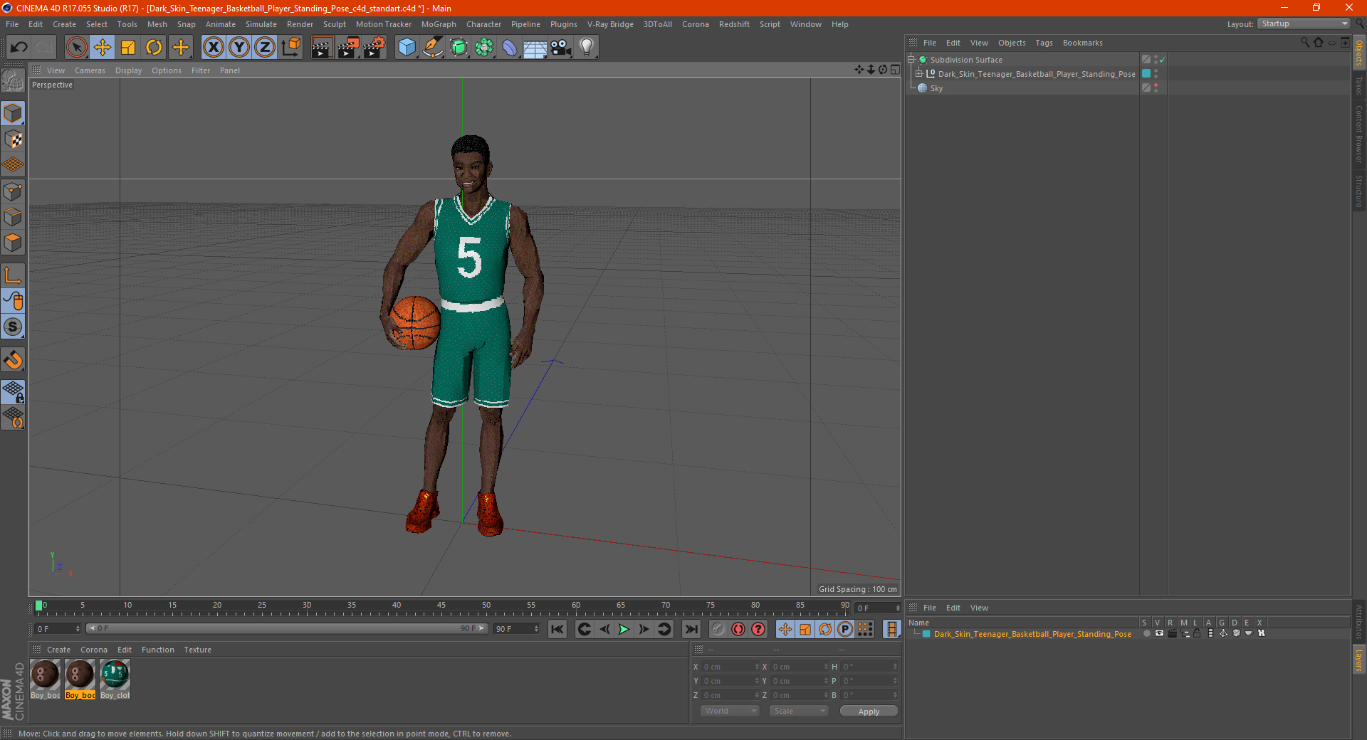 3D model Dark Skin Teenager Basketball Player Standing Pose