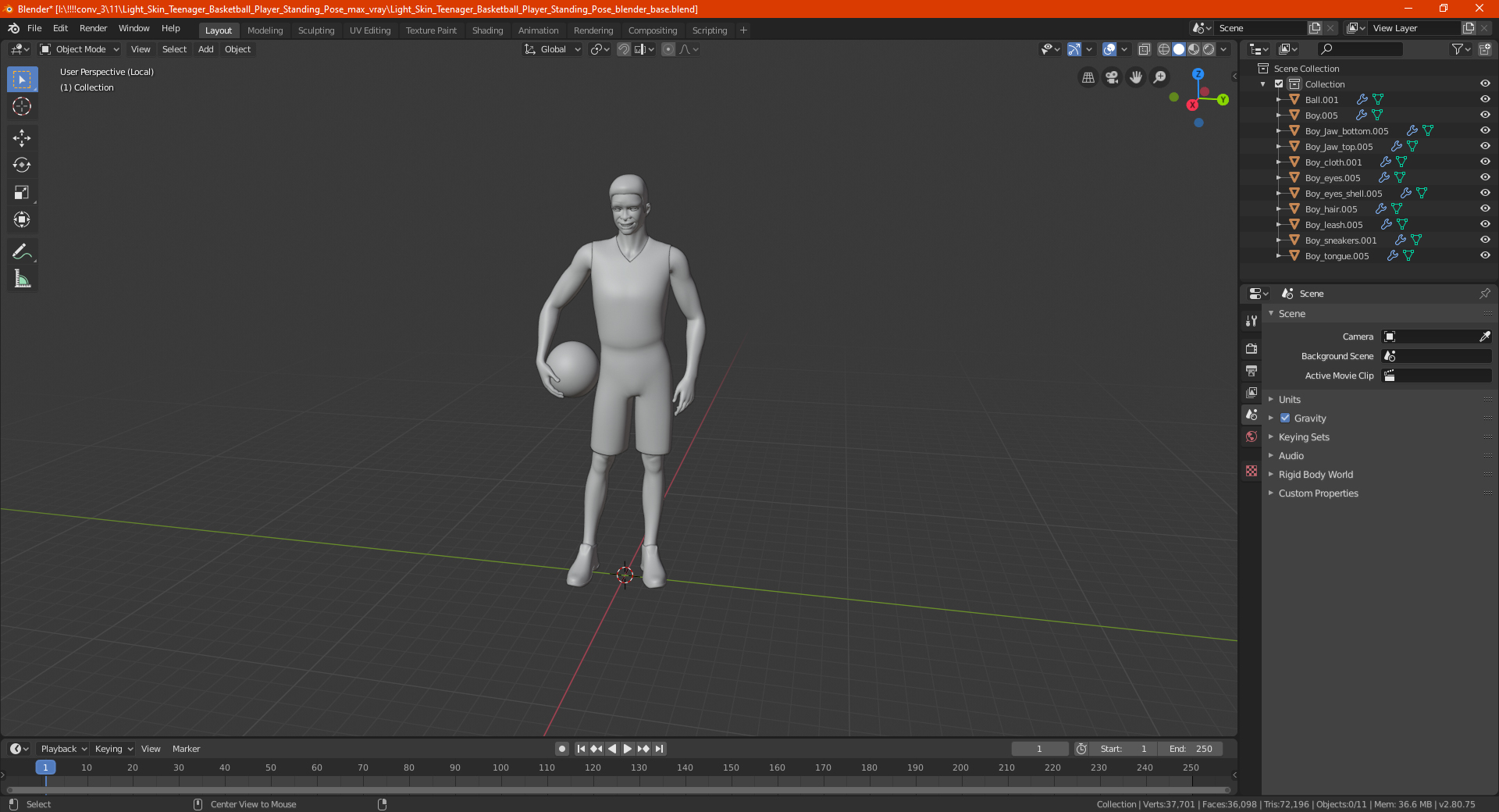 3D model Dark Skin Teenager Basketball Player Standing Pose