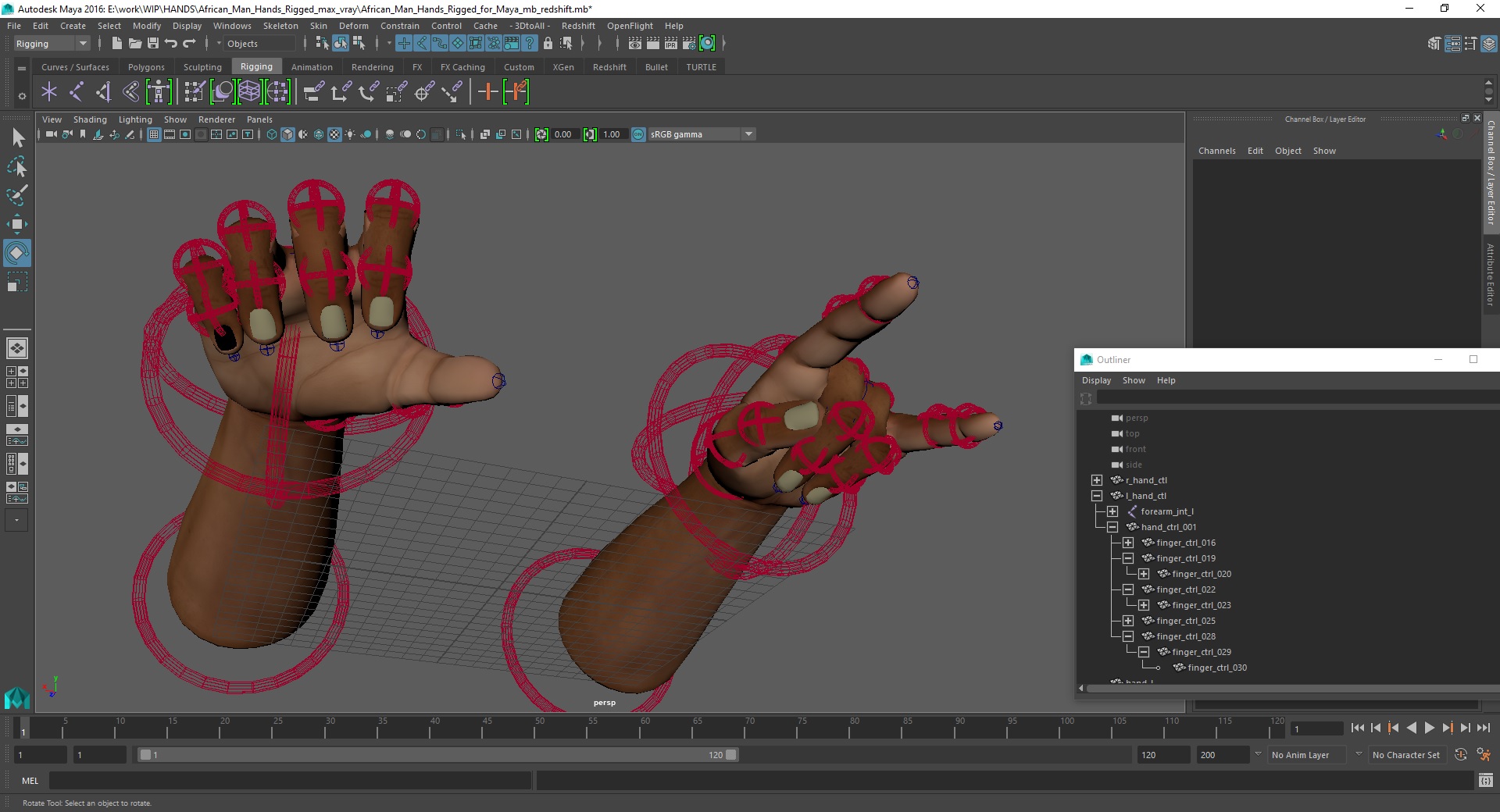 3D African Man Hands Rigged for Maya model