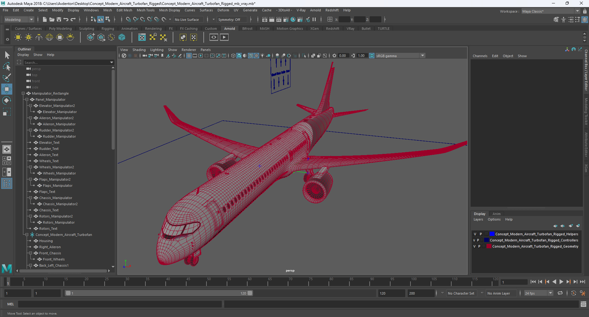 3D Concept Modern Aircraft Turbofan Rigged for Maya model