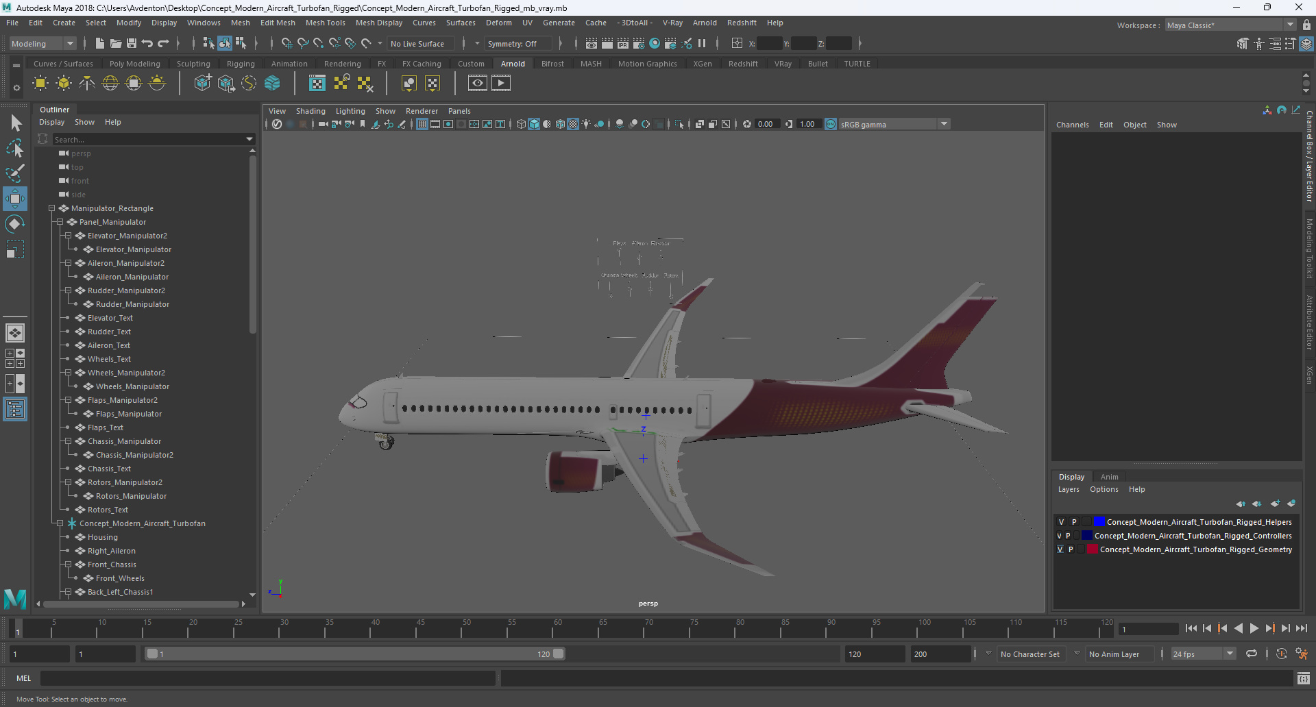 3D Concept Modern Aircraft Turbofan Rigged for Maya model