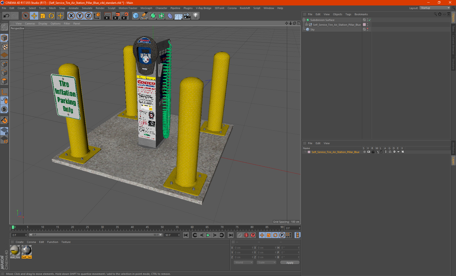 3D Self Service Tire Air Station Pillar Blue