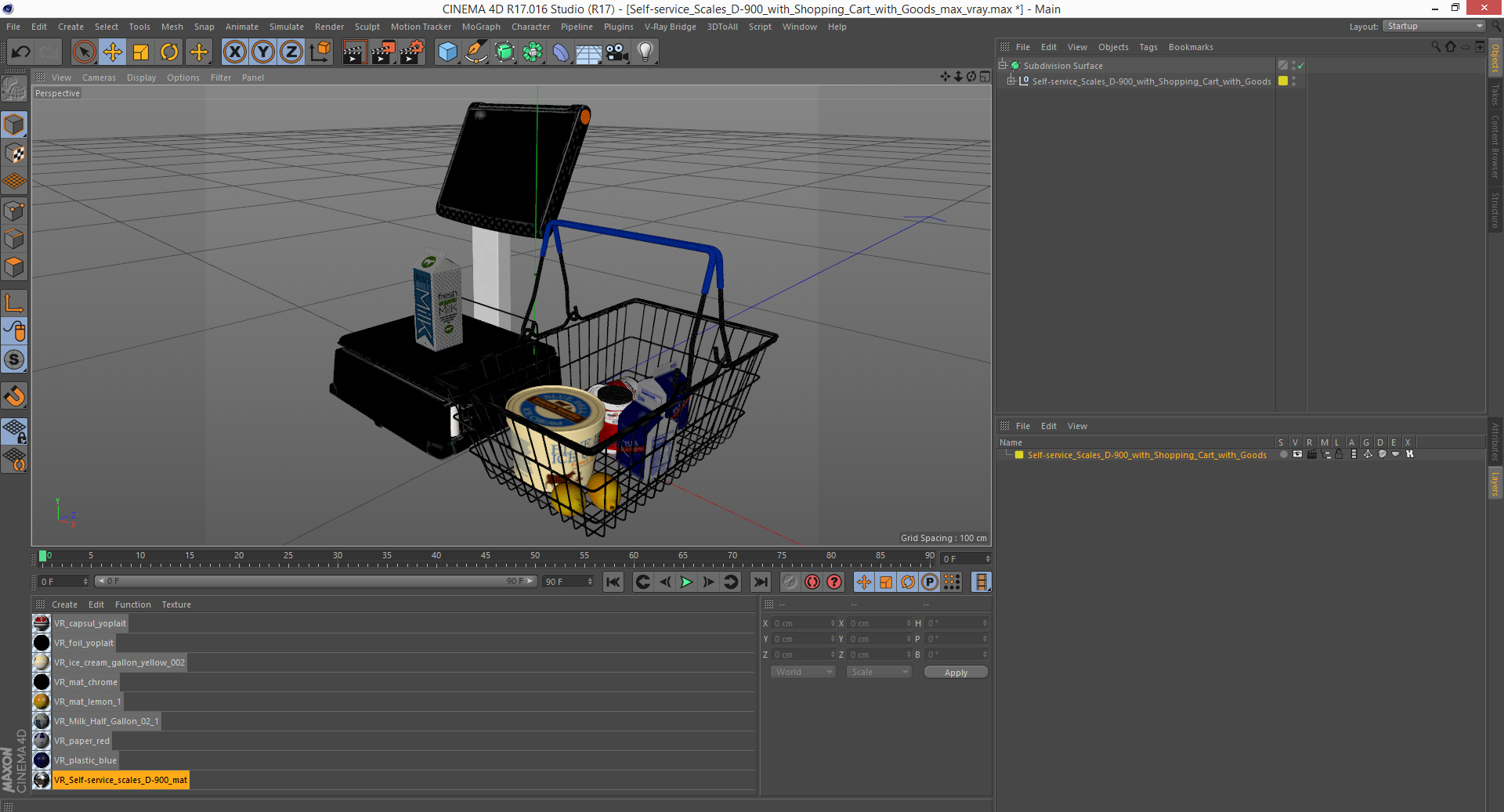 3D model Self-service Scales D-900 with Shopping Cart with Goods