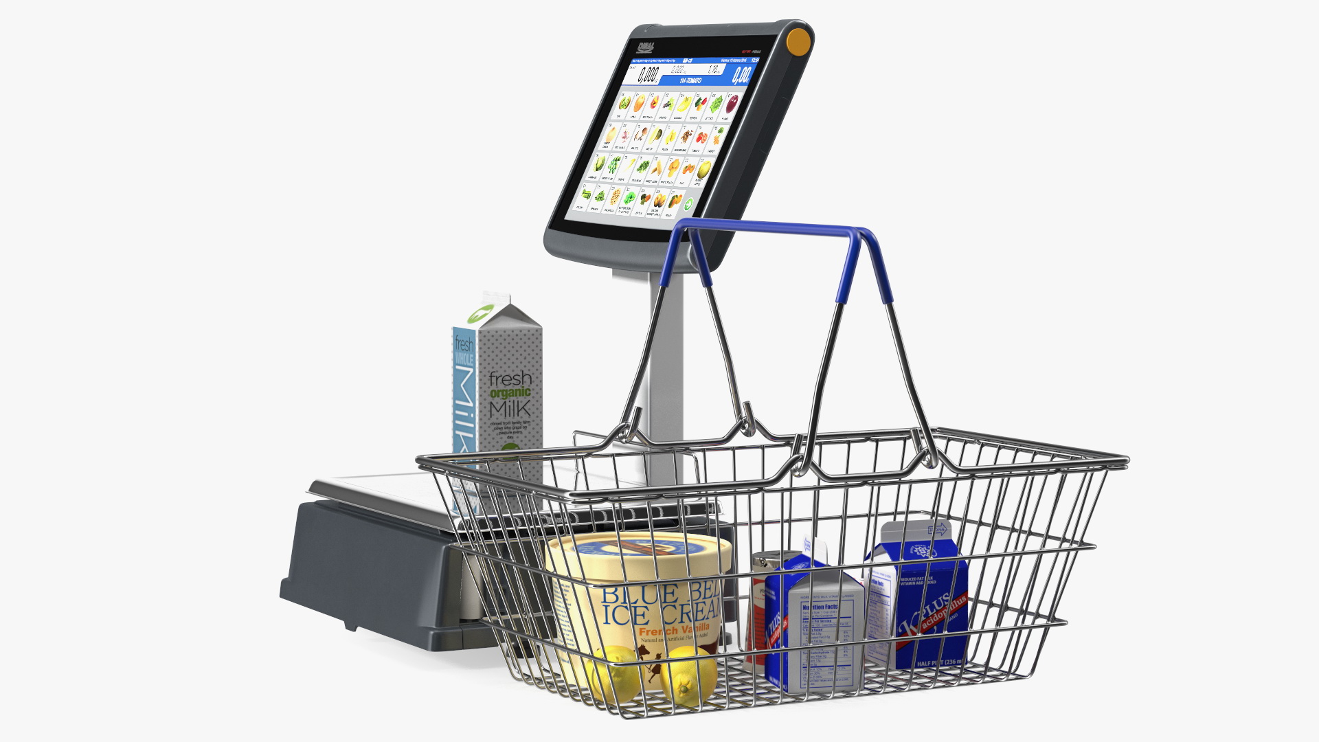 3D model Self-service Scales D-900 with Shopping Cart with Goods
