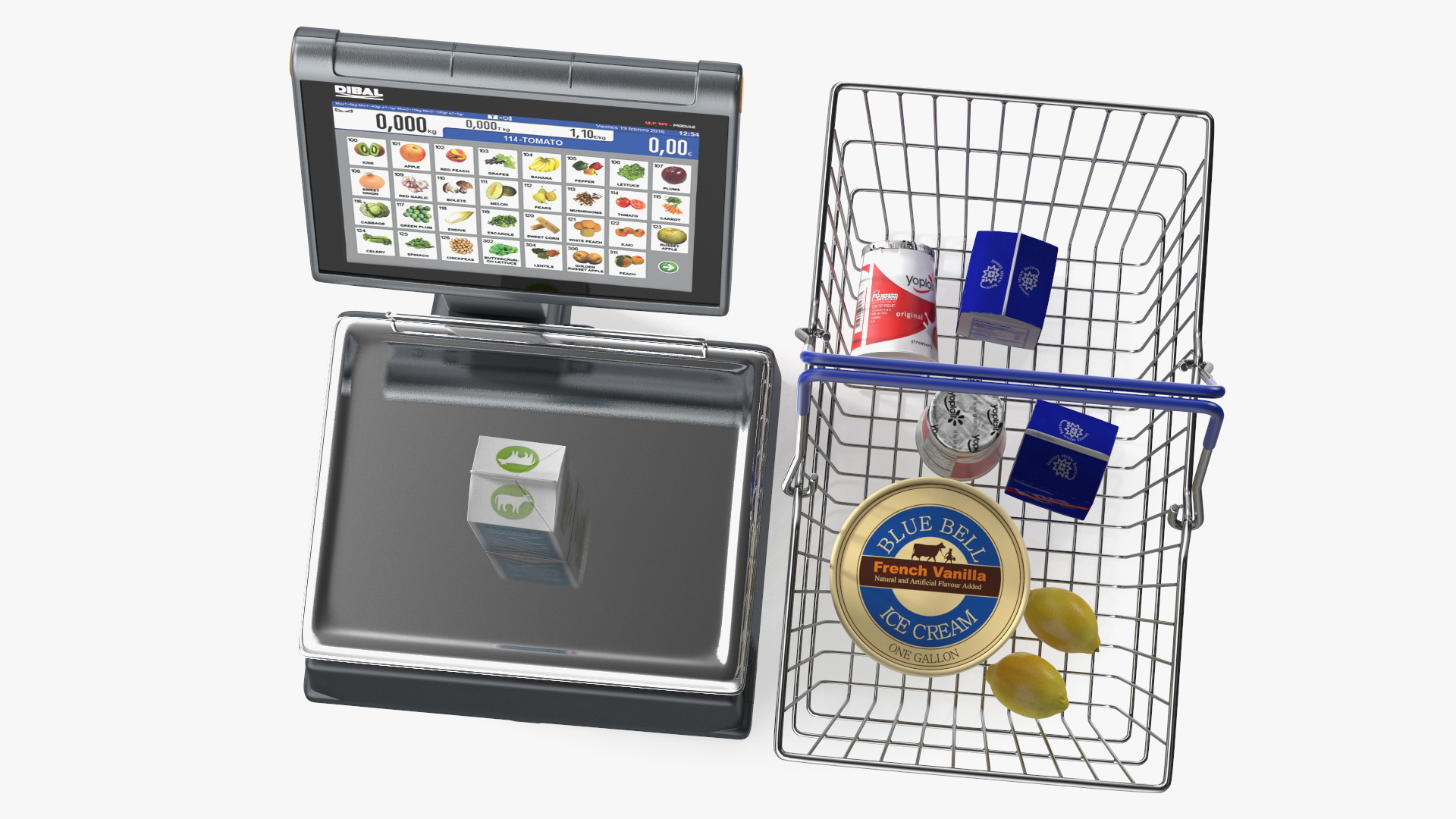 3D model Self-service Scales D-900 with Shopping Cart with Goods