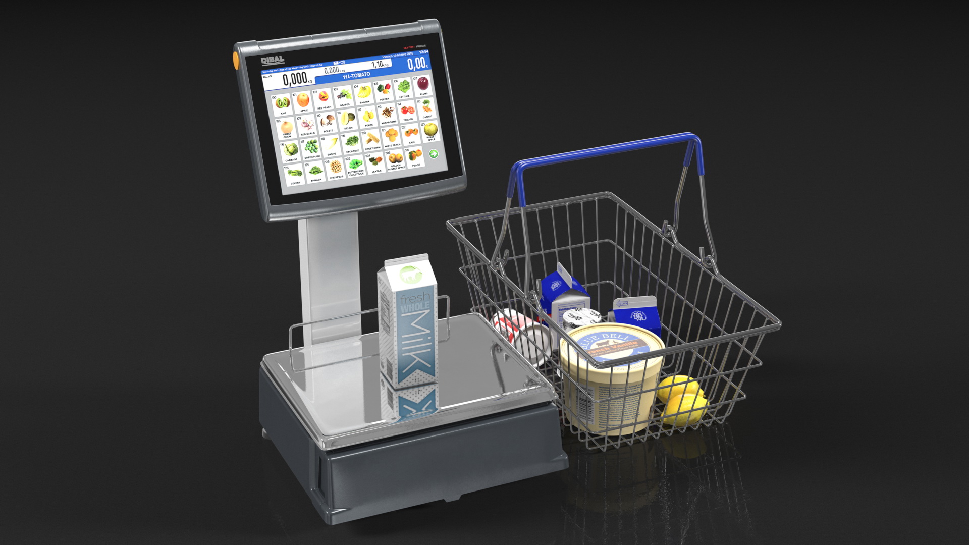 3D model Self-service Scales D-900 with Shopping Cart with Goods