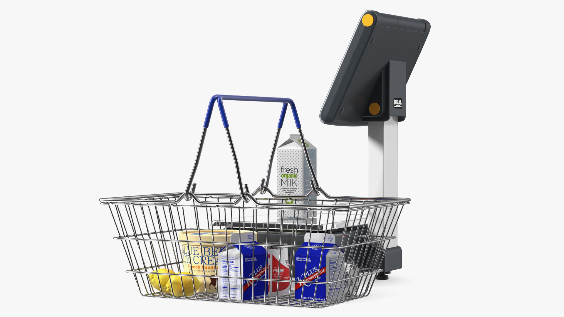 3D model Self-service Scales D-900 with Shopping Cart with Goods