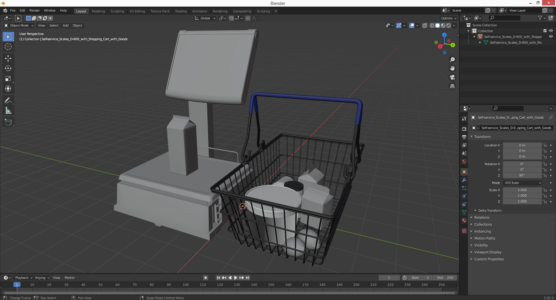 3D model Self-service Scales D-900 with Shopping Cart with Goods
