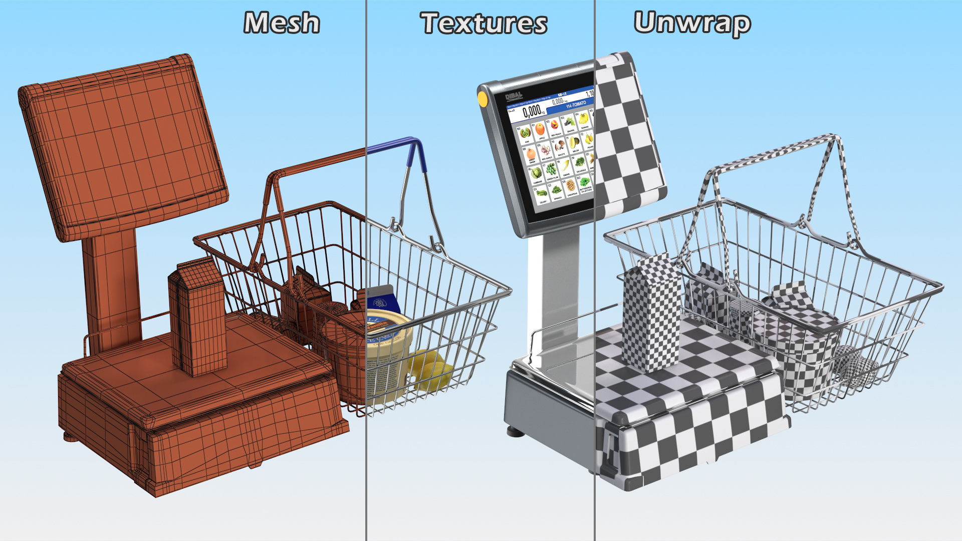 3D model Self-service Scales D-900 with Shopping Cart with Goods