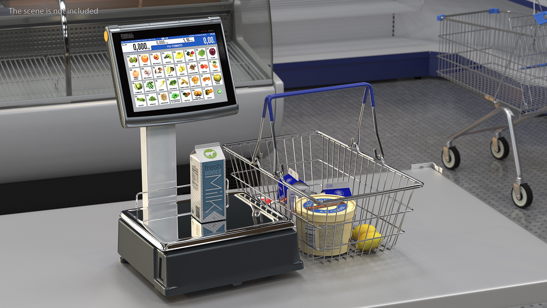 3D model Self-service Scales D-900 with Shopping Cart with Goods