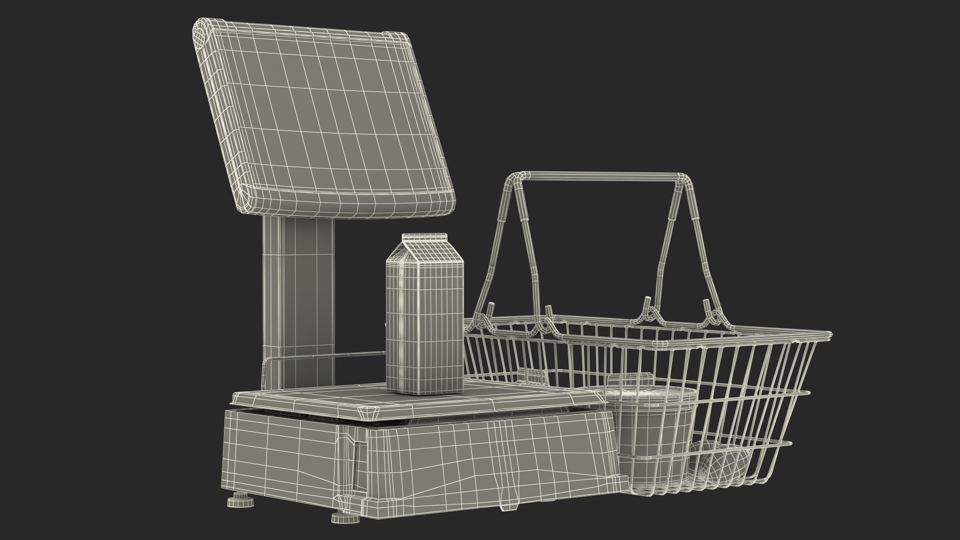 3D model Self-service Scales D-900 with Shopping Cart with Goods