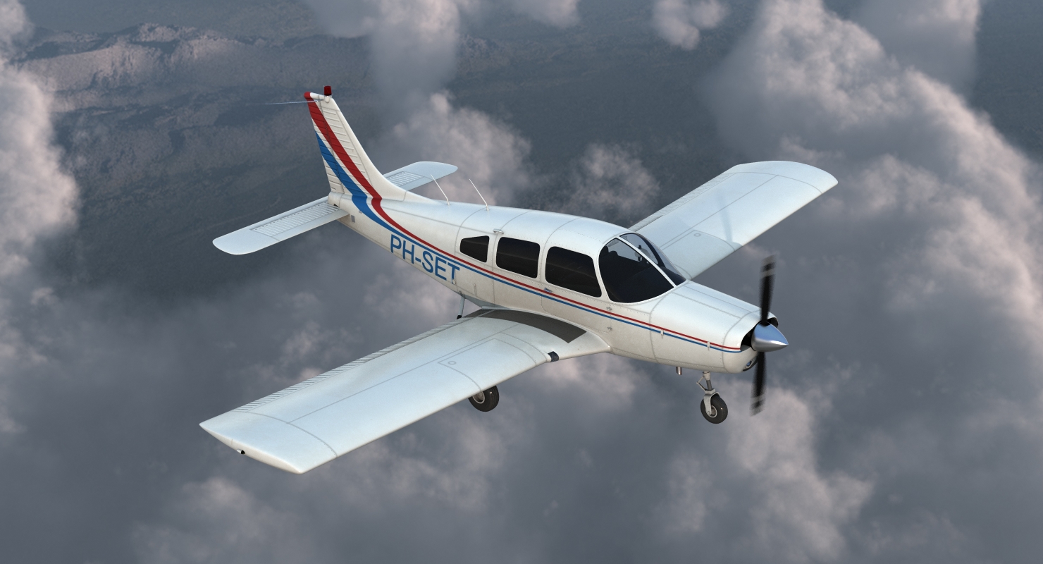 Civil Utility Aircraft Piper PA 28 161 Cherokee Rigged 3D model
