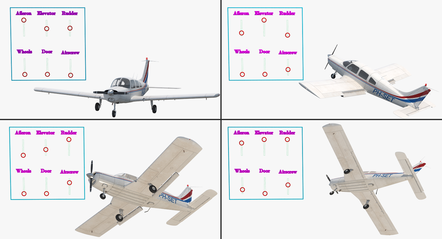 Civil Utility Aircraft Piper PA 28 161 Cherokee Rigged 3D model