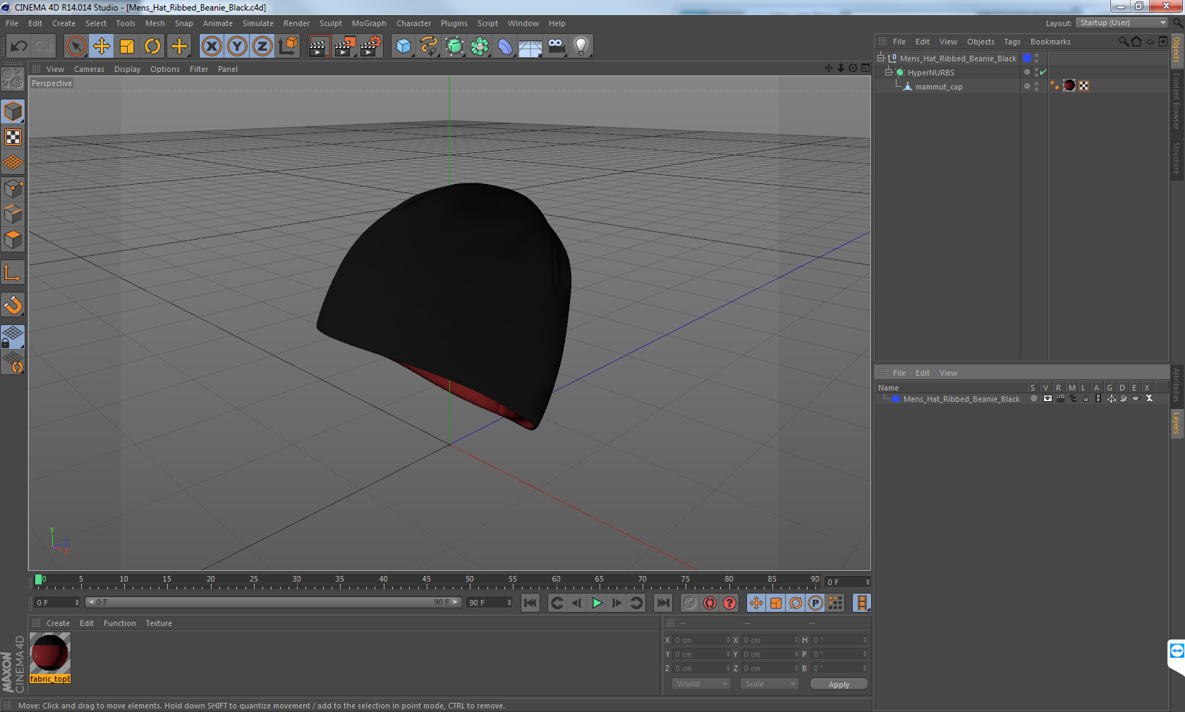 3D Mens Hat Ribbed Beanie Black model