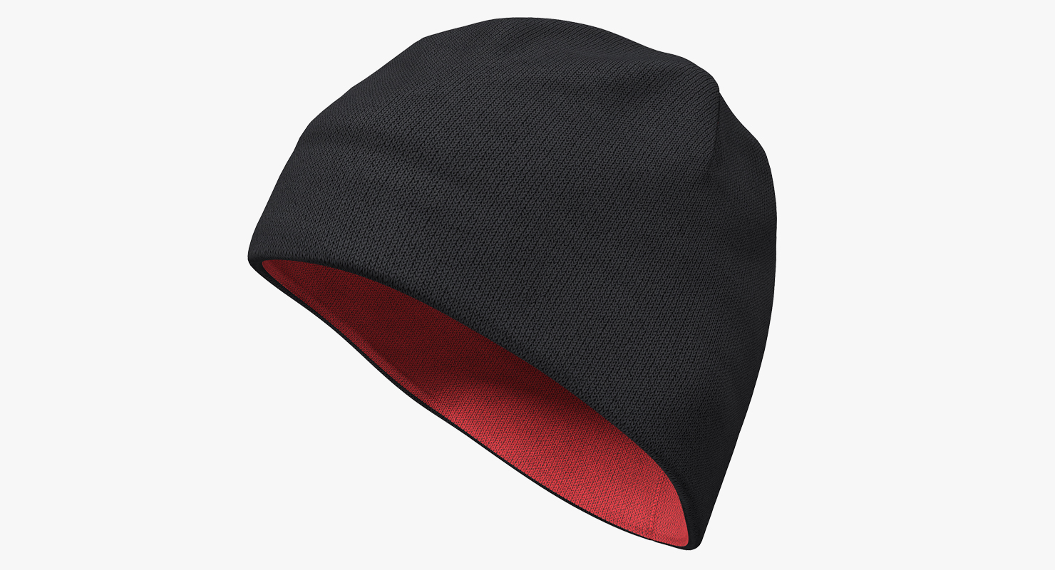 3D Mens Hat Ribbed Beanie Black model