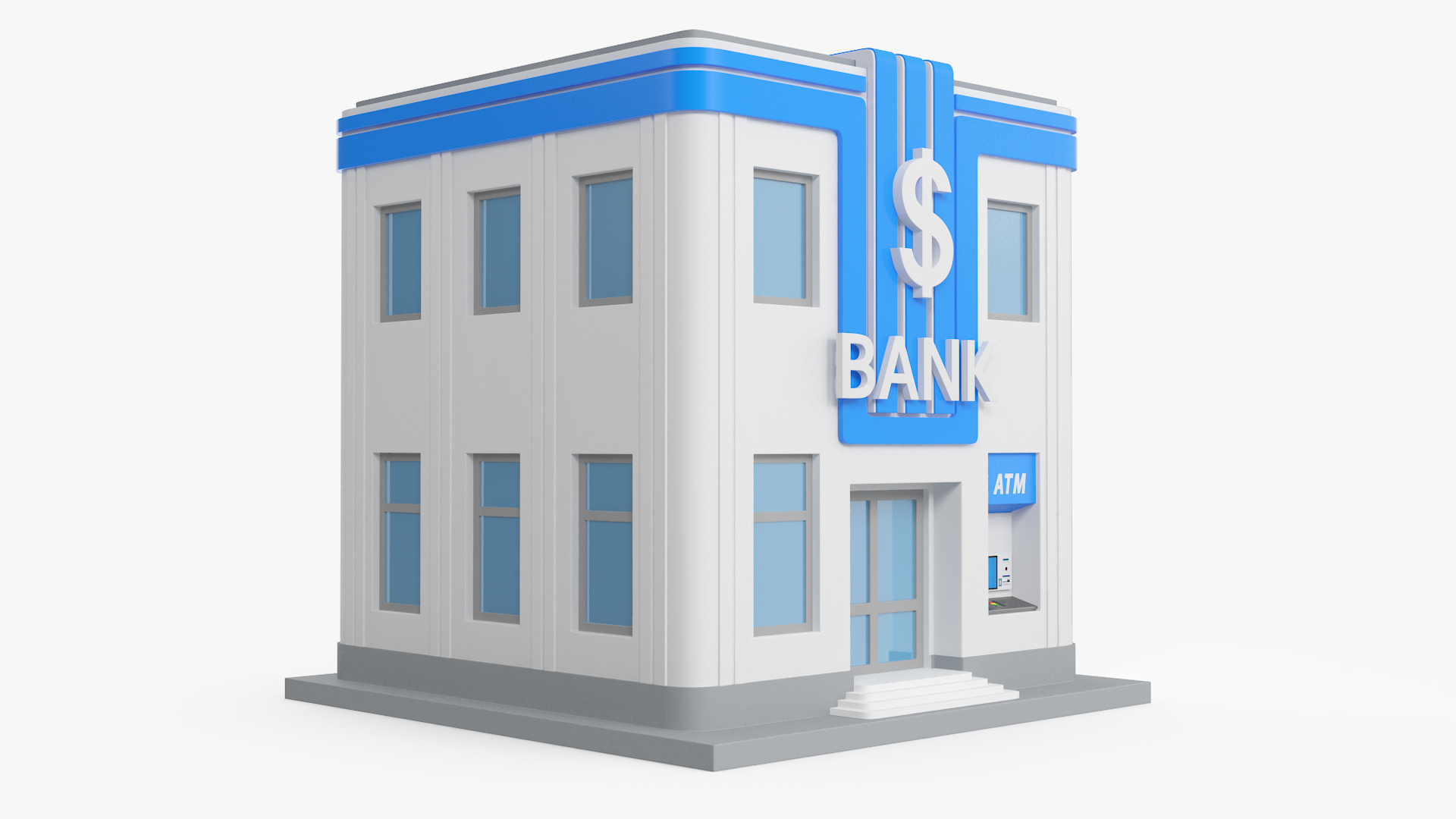 3D Cartoon Bank Building