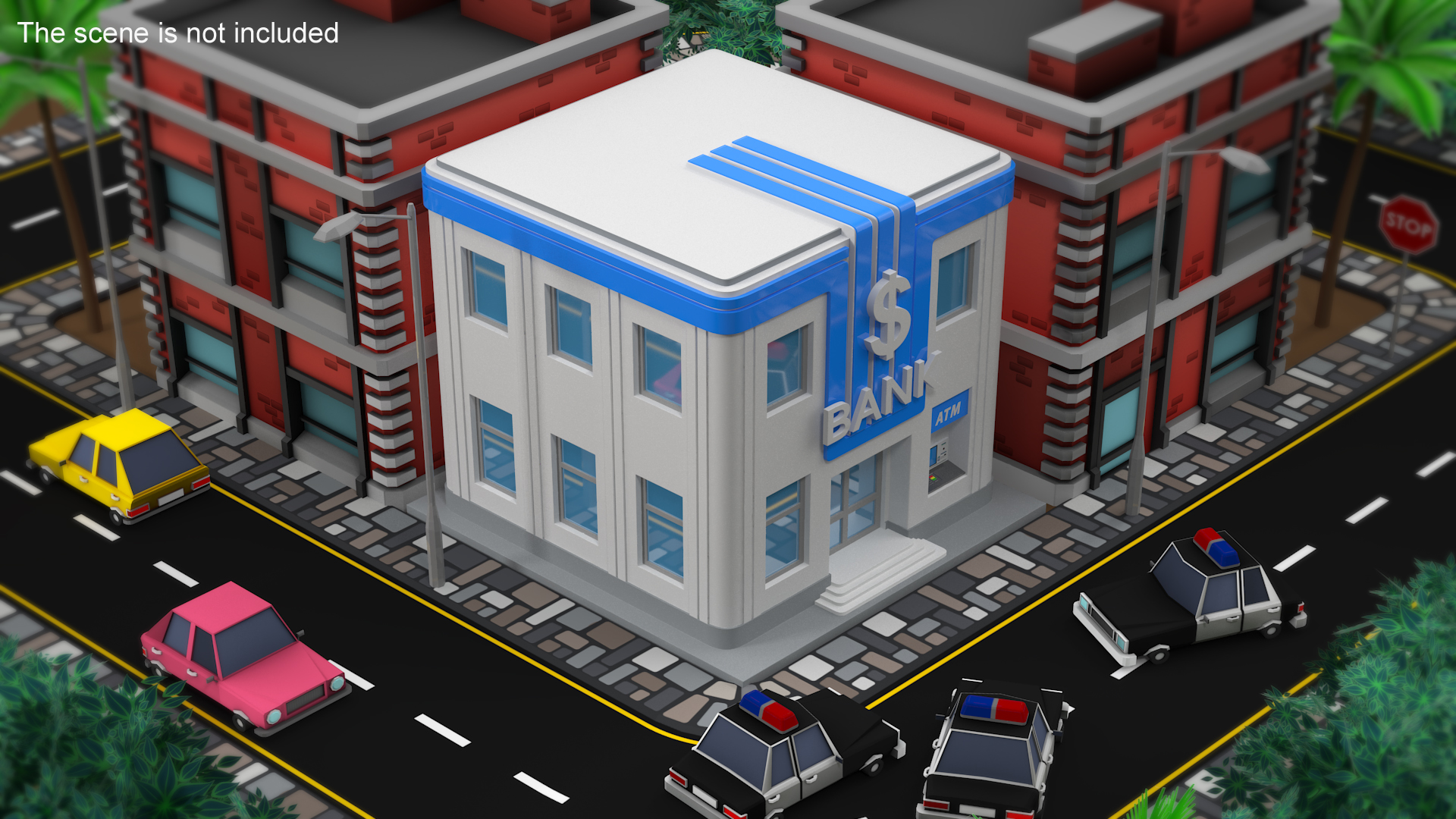 3D Cartoon Bank Building