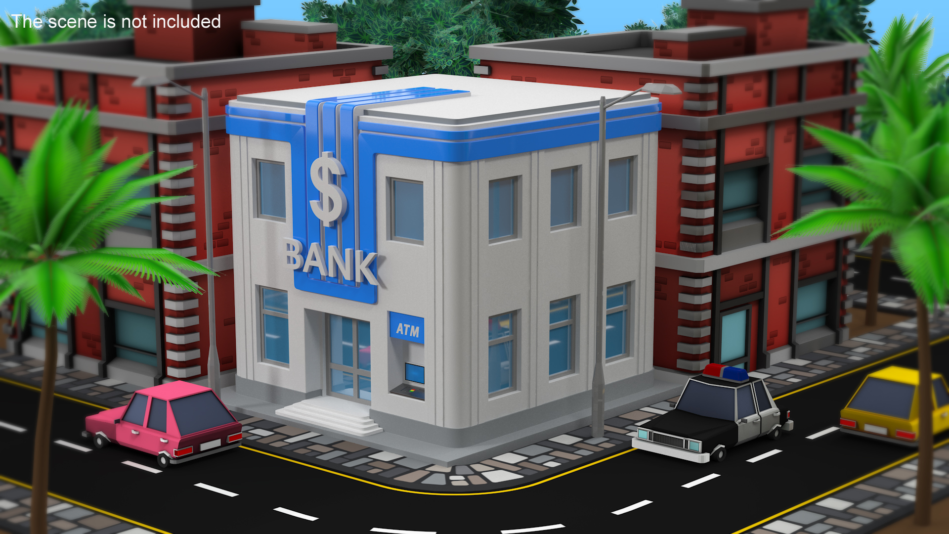 3D Cartoon Bank Building