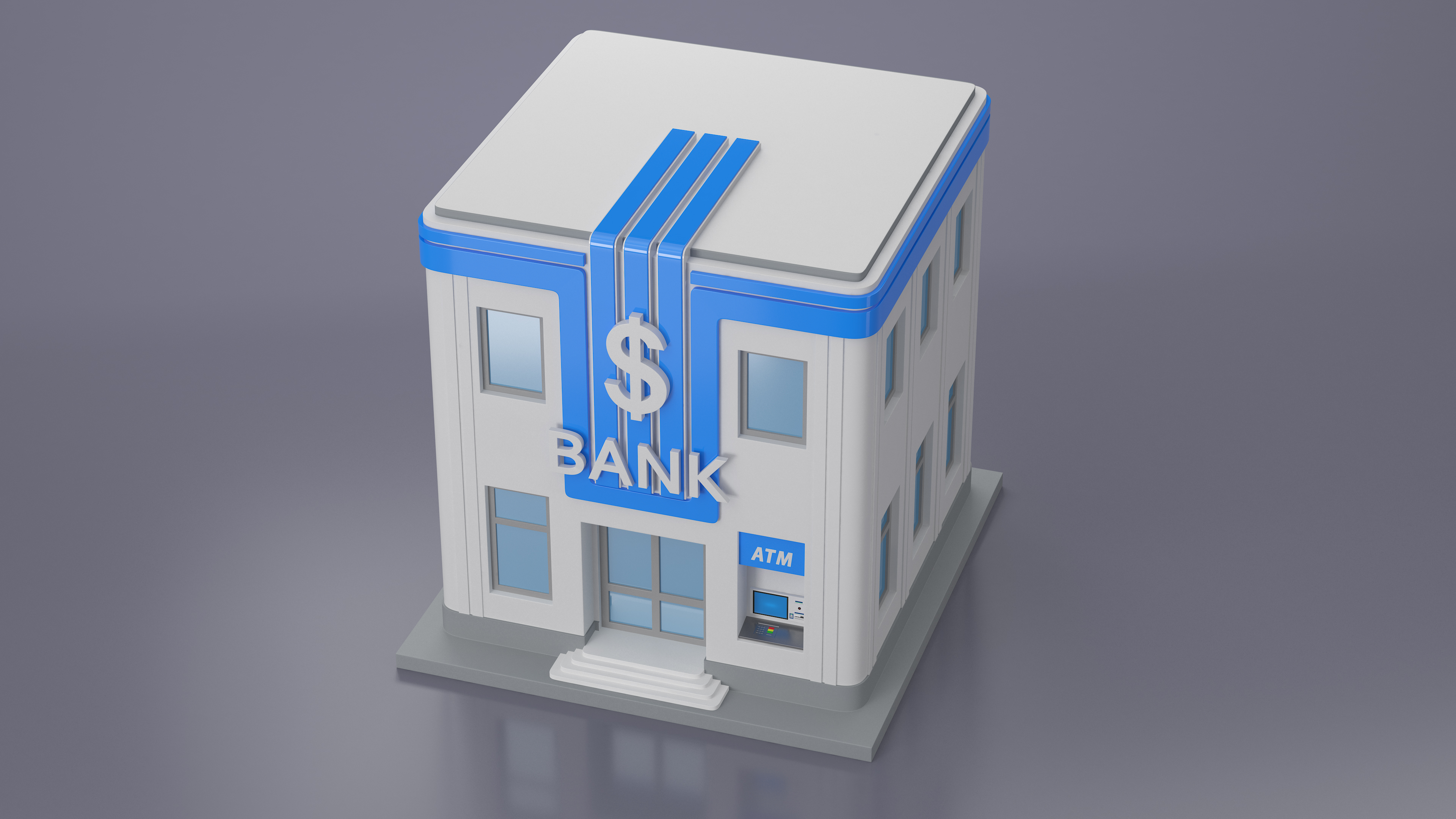 3D Cartoon Bank Building