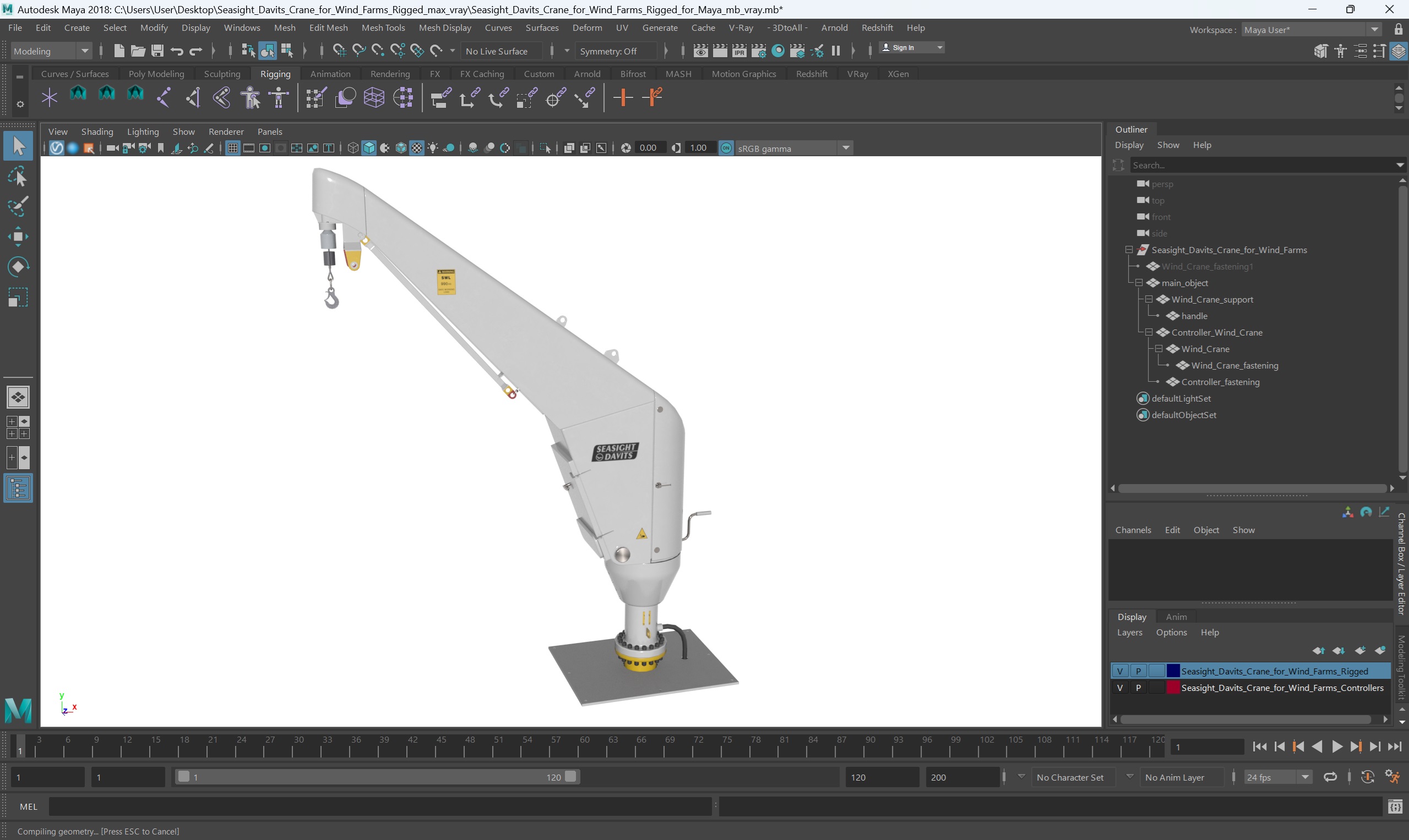 Seasight Davits Crane for Wind Farms Rigged for Maya 3D