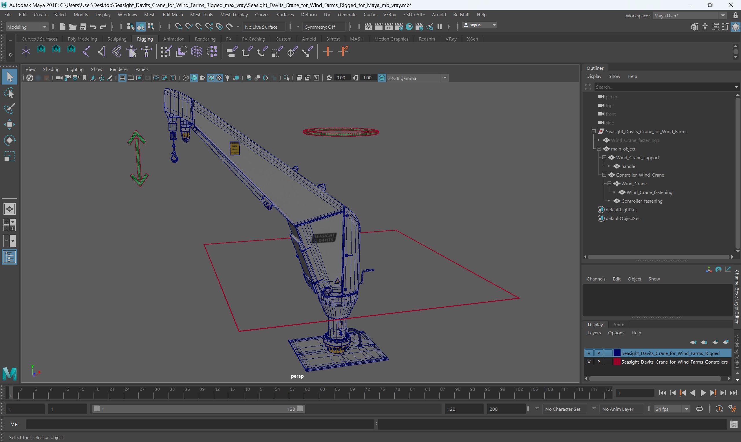 Seasight Davits Crane for Wind Farms Rigged for Maya 3D