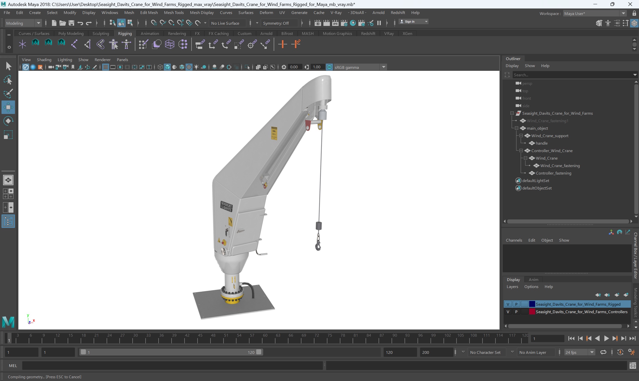 Seasight Davits Crane for Wind Farms Rigged for Maya 3D