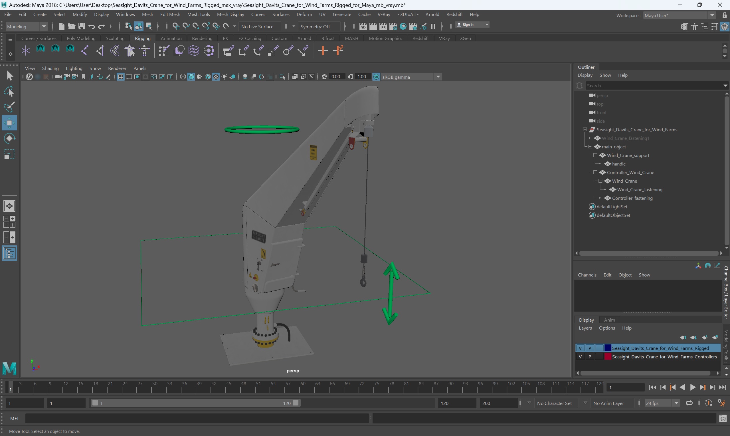 Seasight Davits Crane for Wind Farms Rigged for Maya 3D