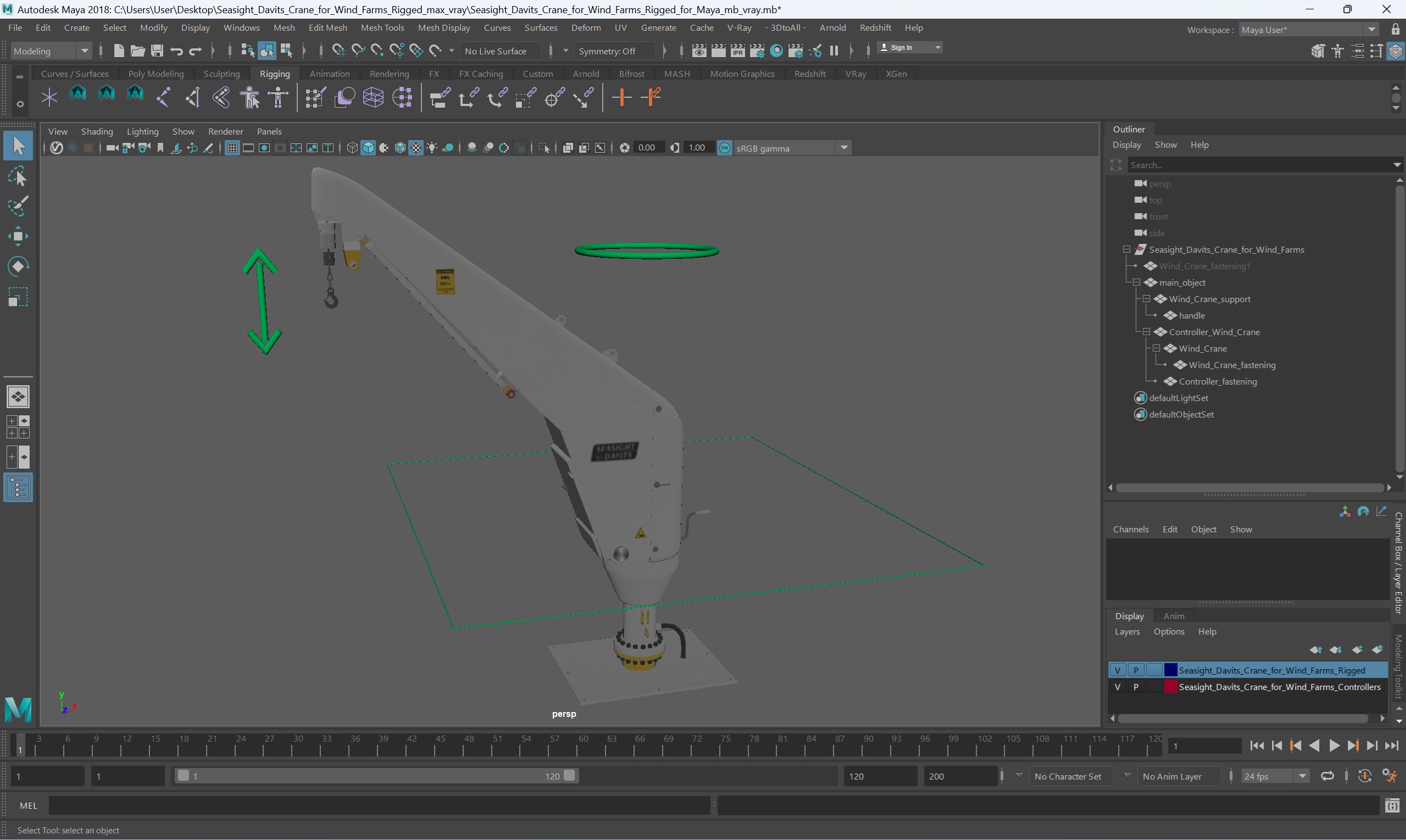 Seasight Davits Crane for Wind Farms Rigged for Maya 3D