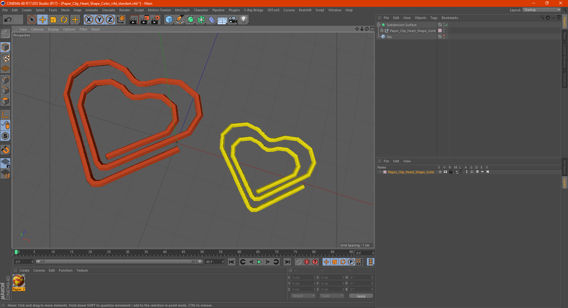 3D Paper Clip Heart Shape Color model