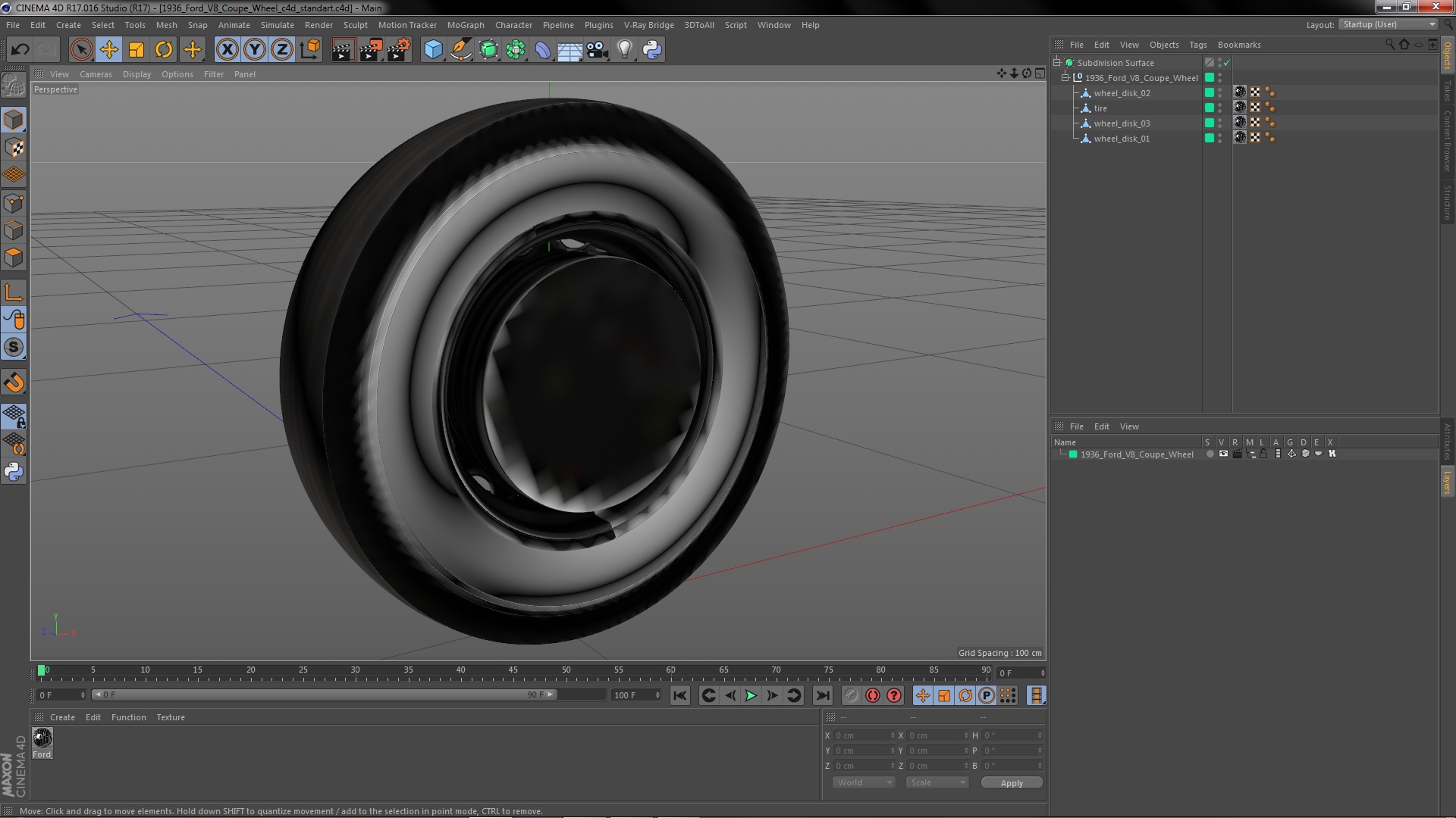 1936 Ford V8 Coupe Wheel 3D model