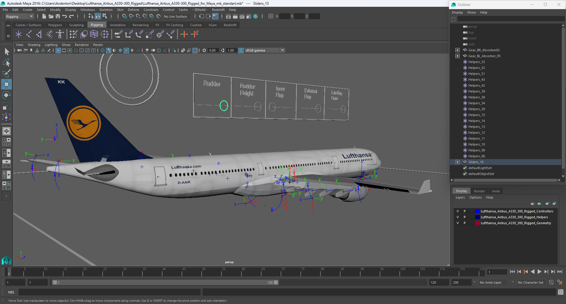 3D Lufthansa Airbus A330-300 Rigged for Maya