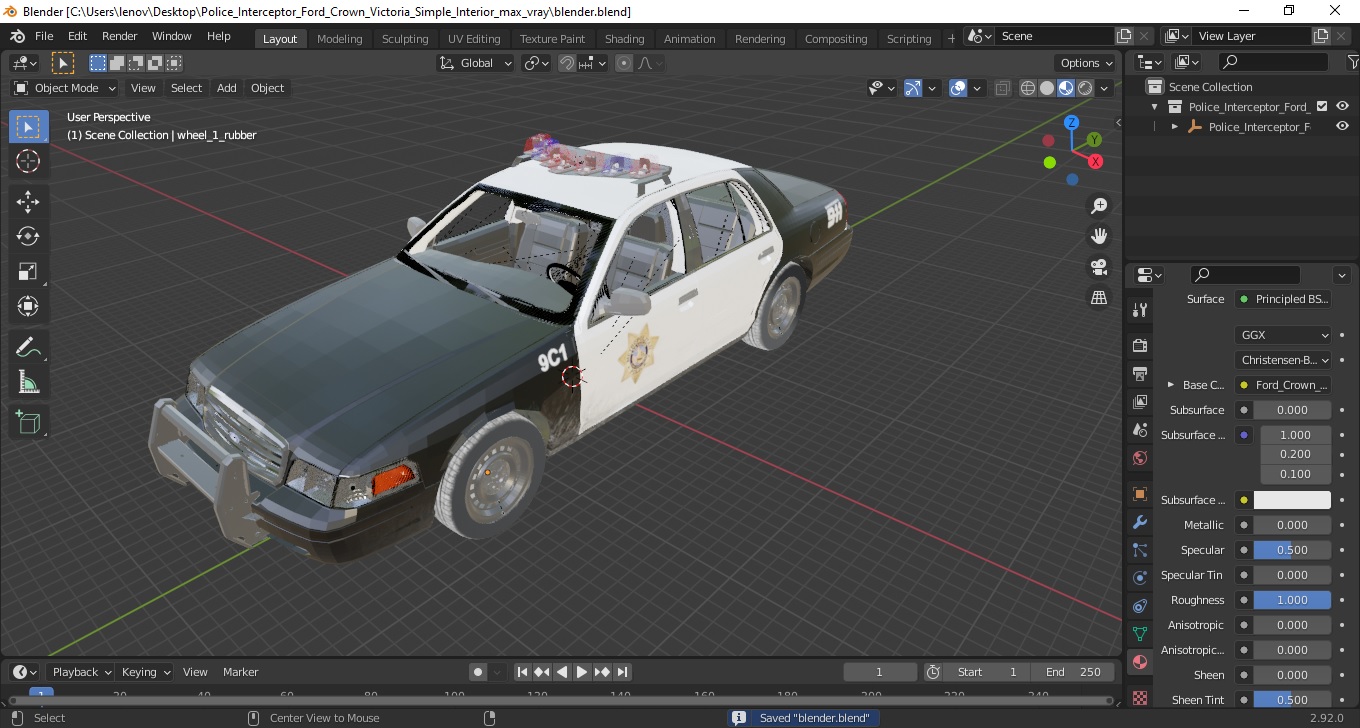 Police Interceptor Ford Crown Victoria Simple Interior 3D model