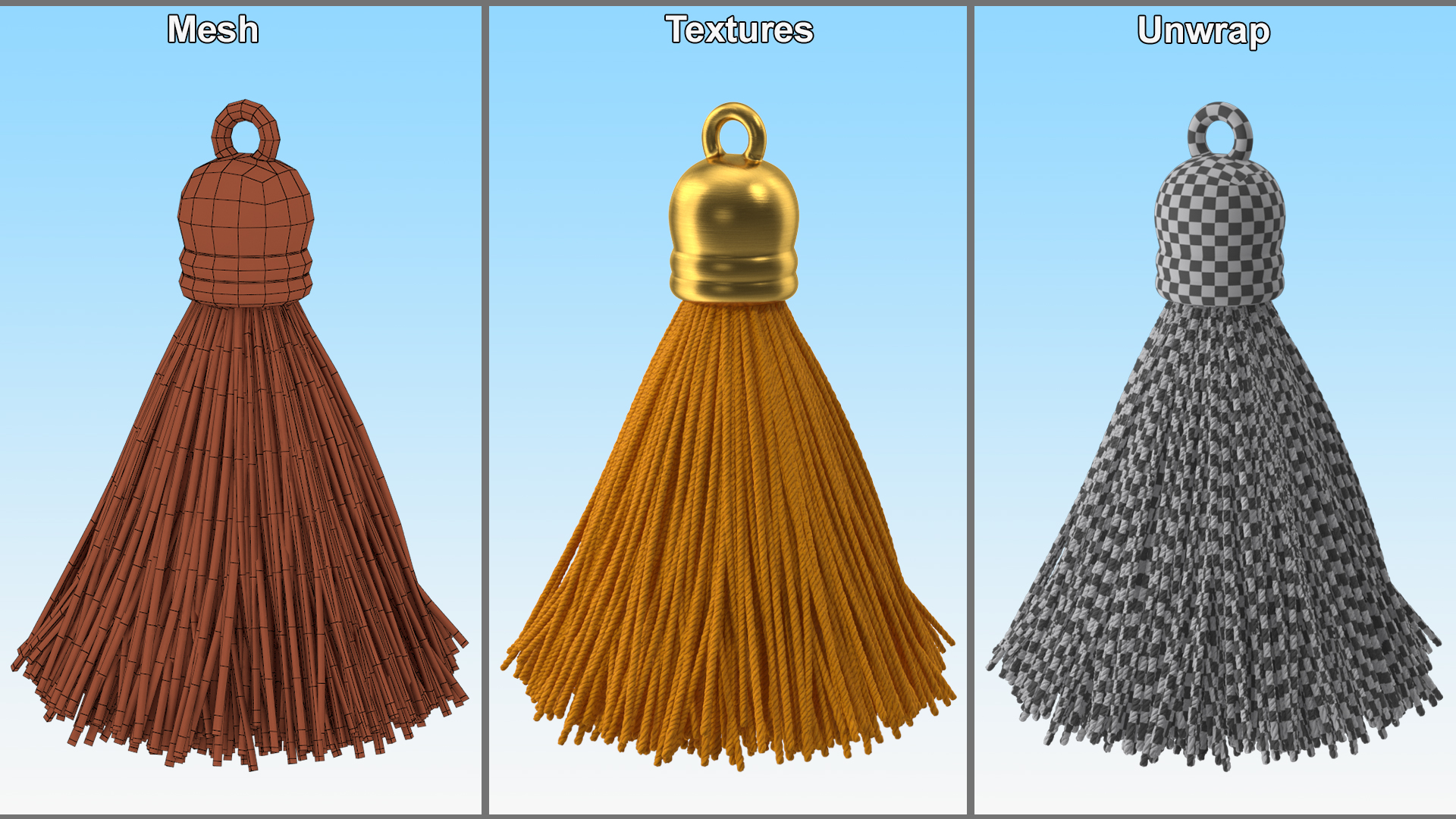 Gold Cap Wool Tassel Yellow 3D
