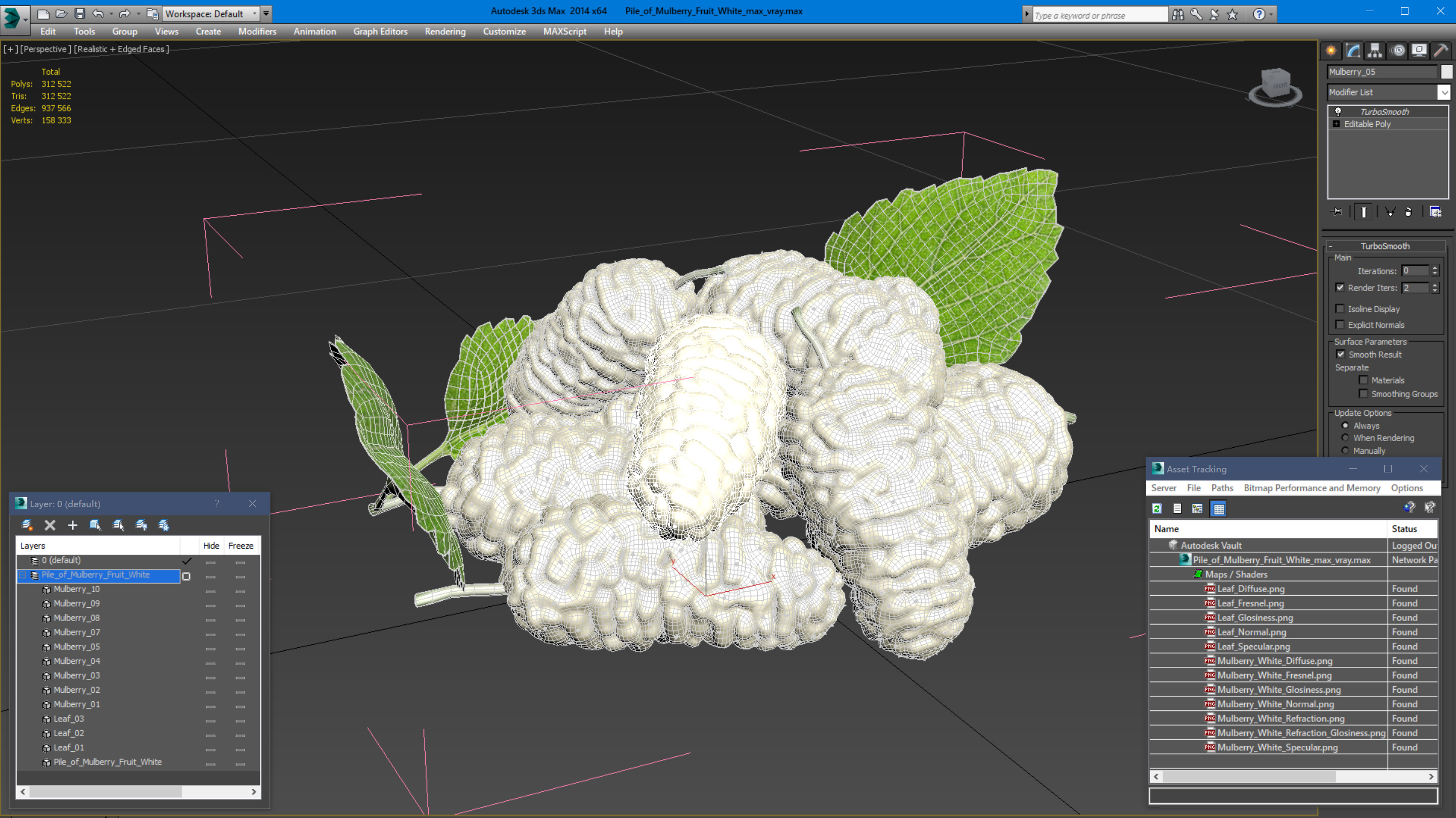 3D Pile of Mulberry Fruit White model