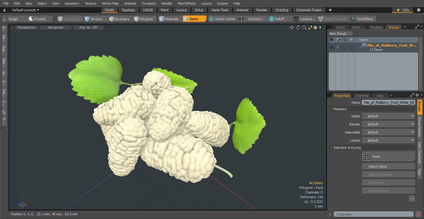 3D Pile of Mulberry Fruit White model