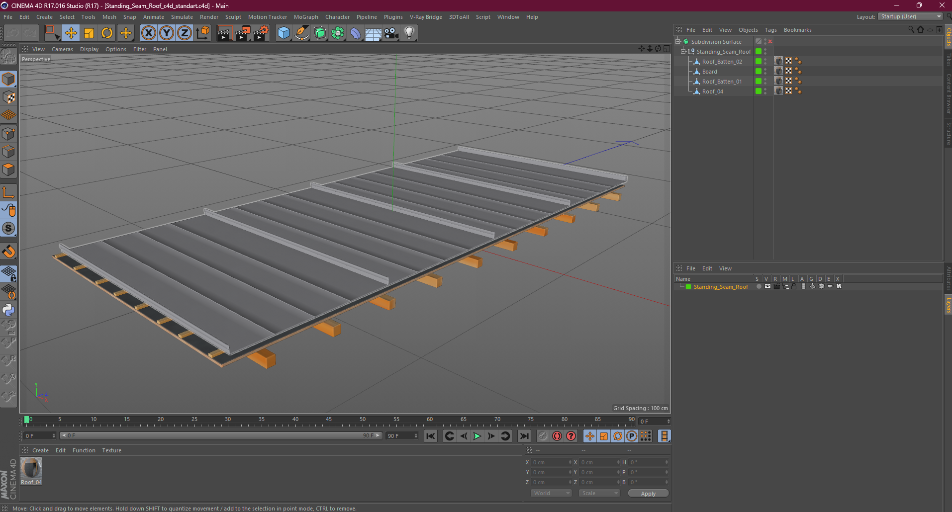 3D Standing Seam Roof model