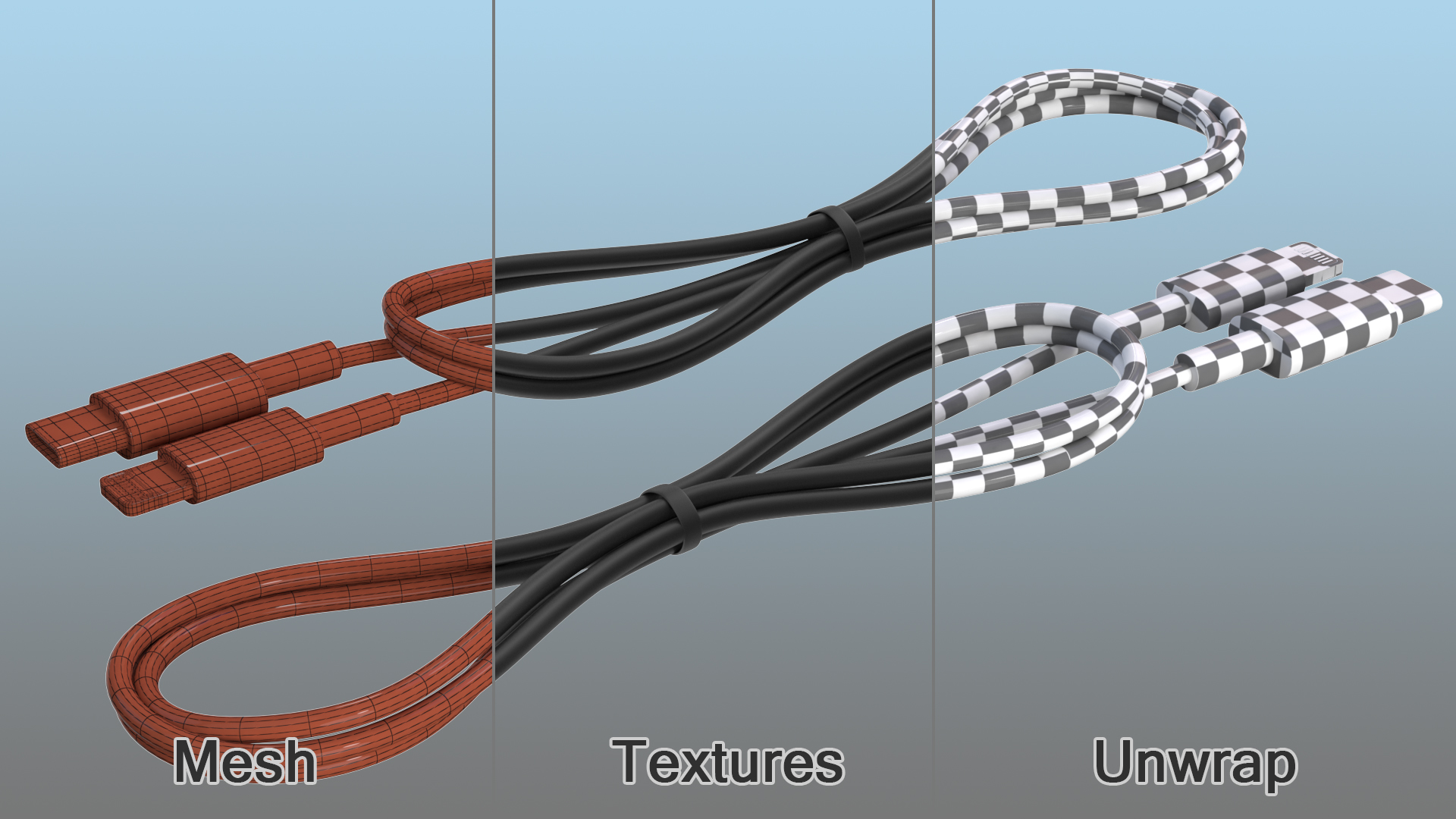 3D model USB Type-C to Lightning Cable Black